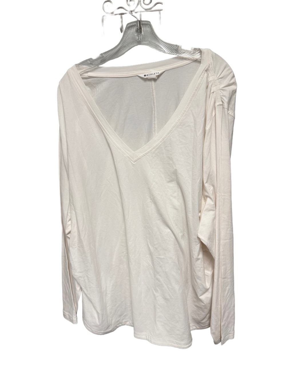 Athleta Outbound Women's 3X Cream Long Sleeve V-neck Rouched Top